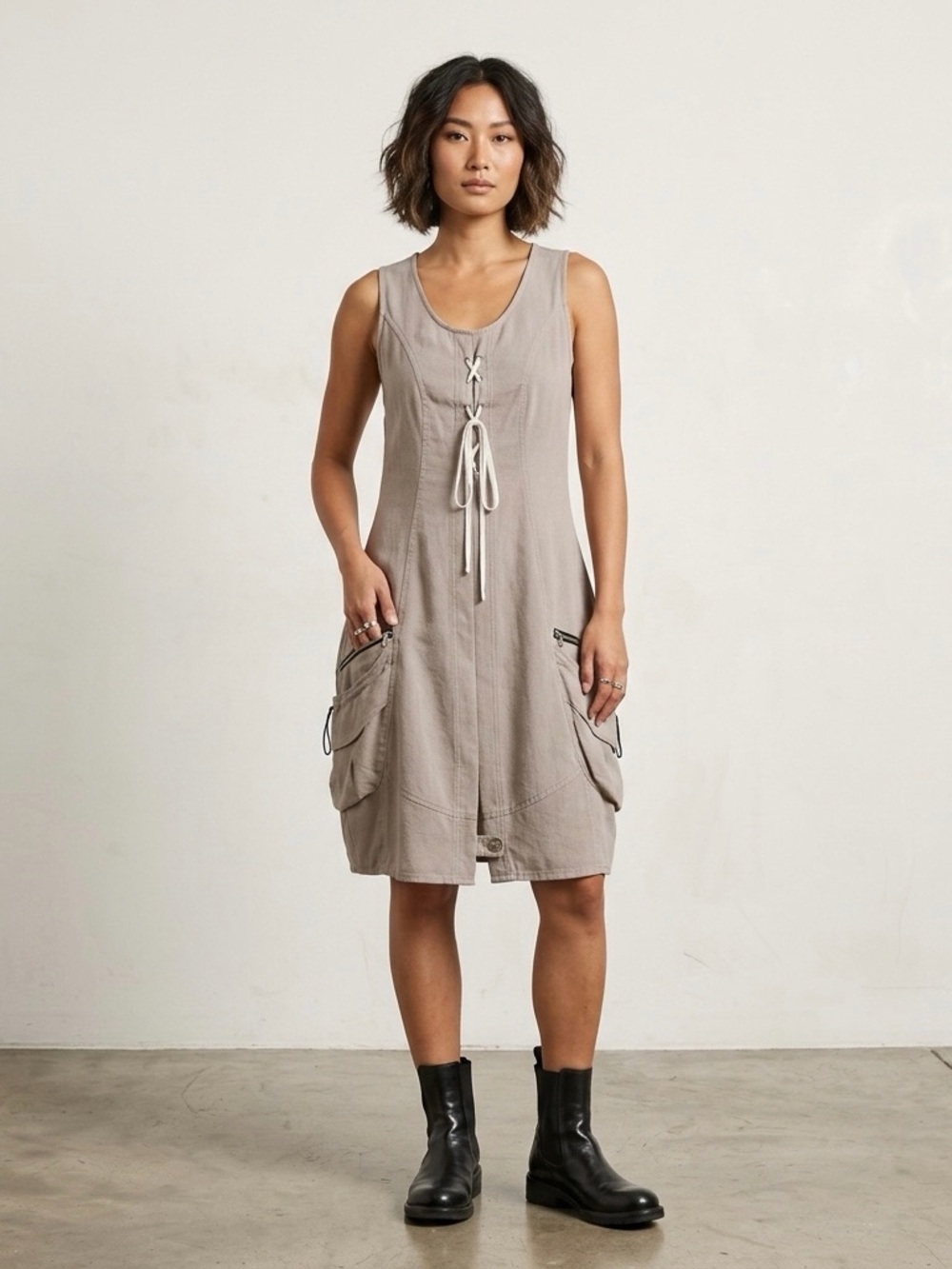 PAOLO TRICOT Linen Dystopian Dress Dieselpunk Grunge Utilitarian Edgy